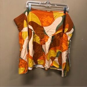 Noel Linen Blend Bright Orange Print Skirt Plus Size 26 NWT